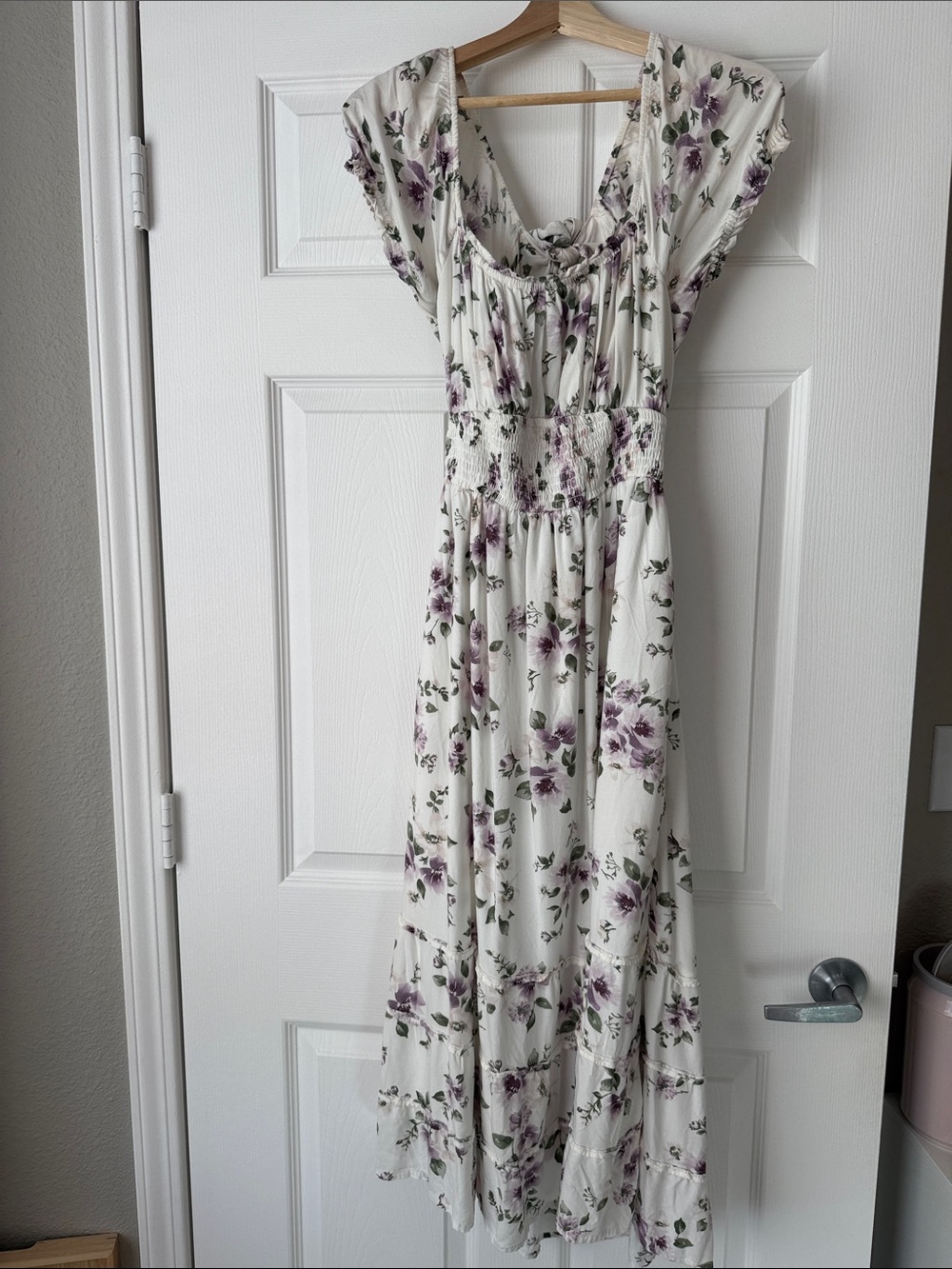 Hollister White Maxi Dress with Lavender Floral Print